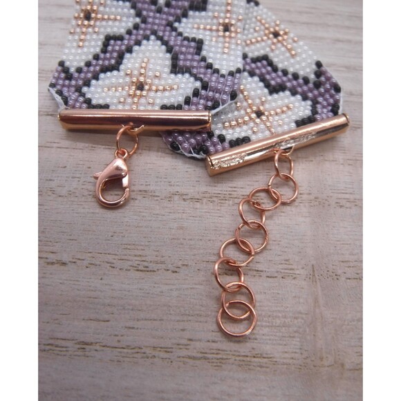 Loom Beaded Bracelet Pearl, Purple and Rose Gold - Picture 4 of 4